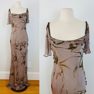 Vintage Silk Chiffon Floral Beaded Slip Bias Maxi Dress Victoria Royal